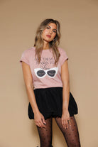 All Us “Give Them a Reason to Stare” Graphic Boyfriend Tee in Powder Pink-T-Shirts-All Us-Deja Nu Boutique, Women's Fashion Boutique in Lampasas, Texas