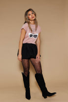 All Us “Give Them a Reason to Stare” Graphic Boyfriend Tee in Powder Pink-T-Shirts-All Us-Deja Nu Boutique, Women's Fashion Boutique in Lampasas, Texas