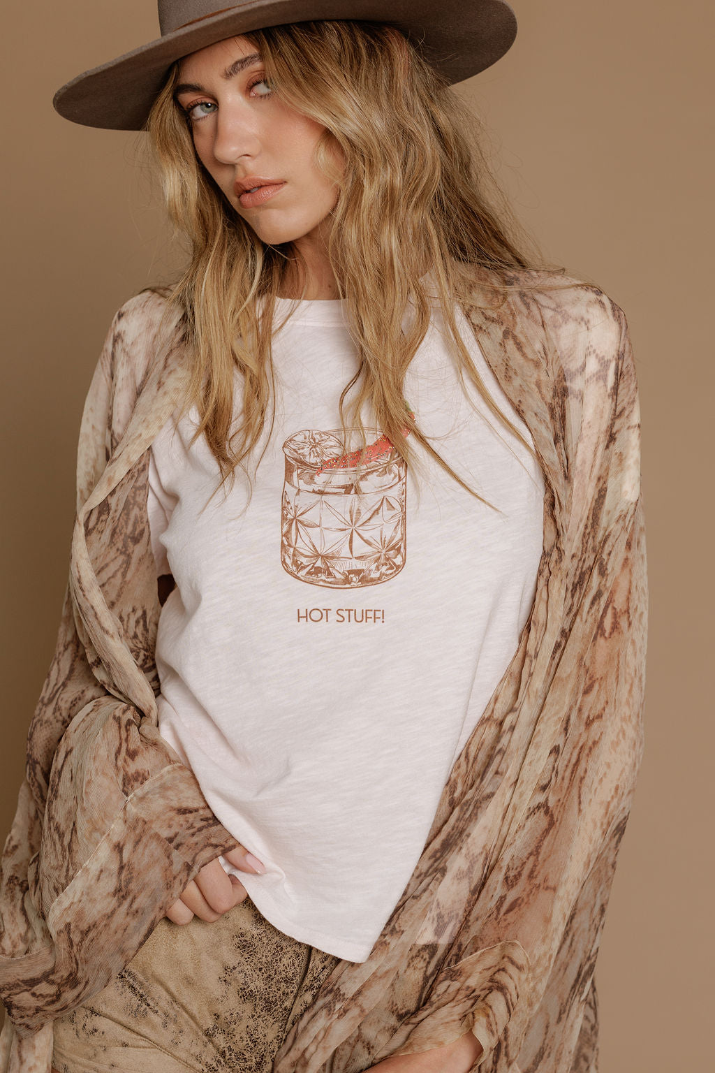 All Us “HOT STUFF” Rhinestone Slub Cap Tee In Powder Pink-T-Shirts-All Us-Deja Nu Boutique, Women's Fashion Boutique in Lampasas, Texas