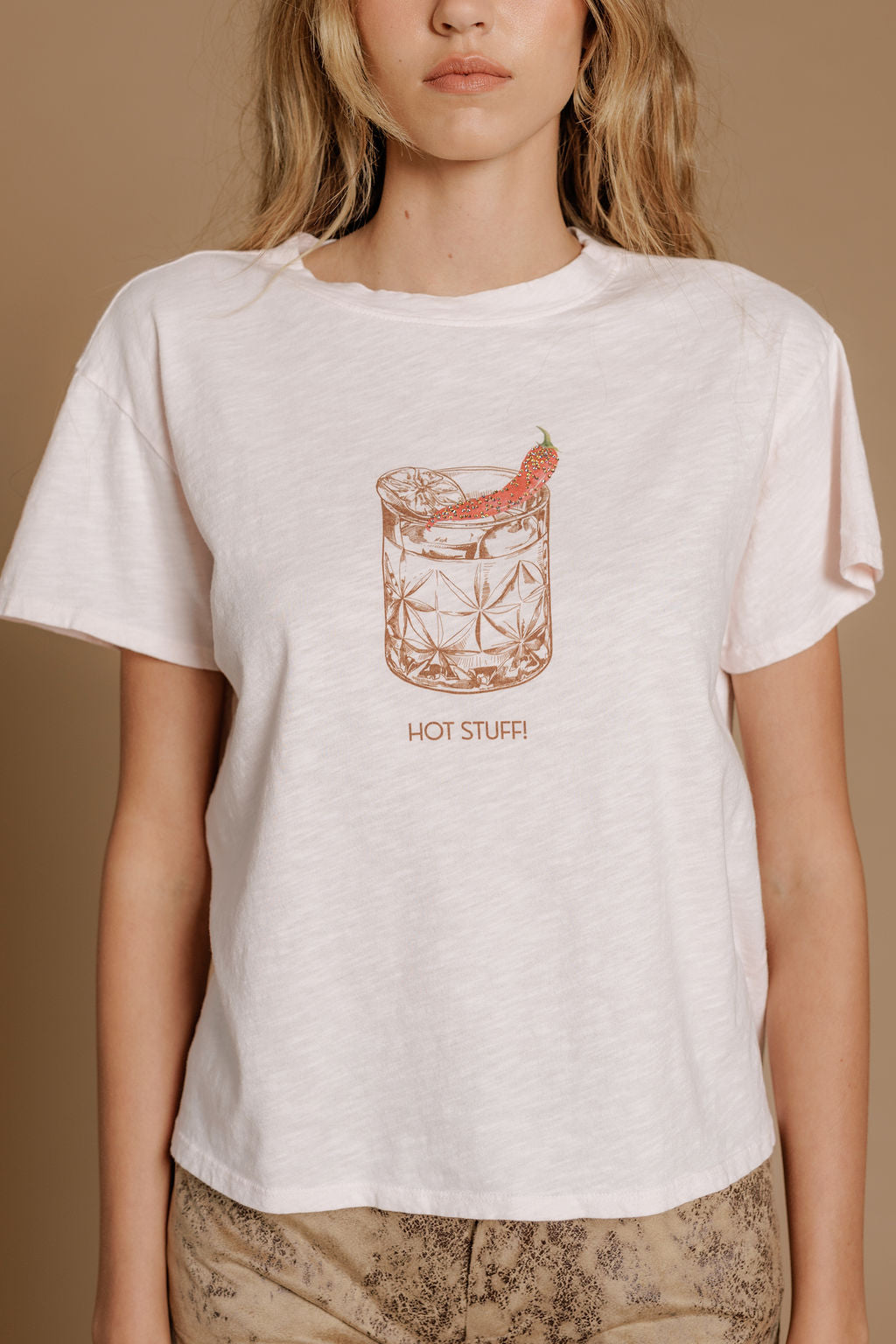 All Us “HOT STUFF” Rhinestone Slub Cap Tee In Powder Pink-T-Shirts-All Us-Deja Nu Boutique, Women's Fashion Boutique in Lampasas, Texas