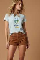 All Us “Martini Lounge” Rhinestone Aqua Slub Baby Tee-Graphic Tees-All Us-Deja Nu Boutique, Women's Fashion Boutique in Lampasas, Texas
