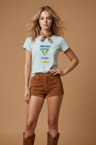 All Us “Martini Lounge” Rhinestone Aqua Slub Baby Tee-Graphic Tees-All Us-Deja Nu Boutique, Women's Fashion Boutique in Lampasas, Texas