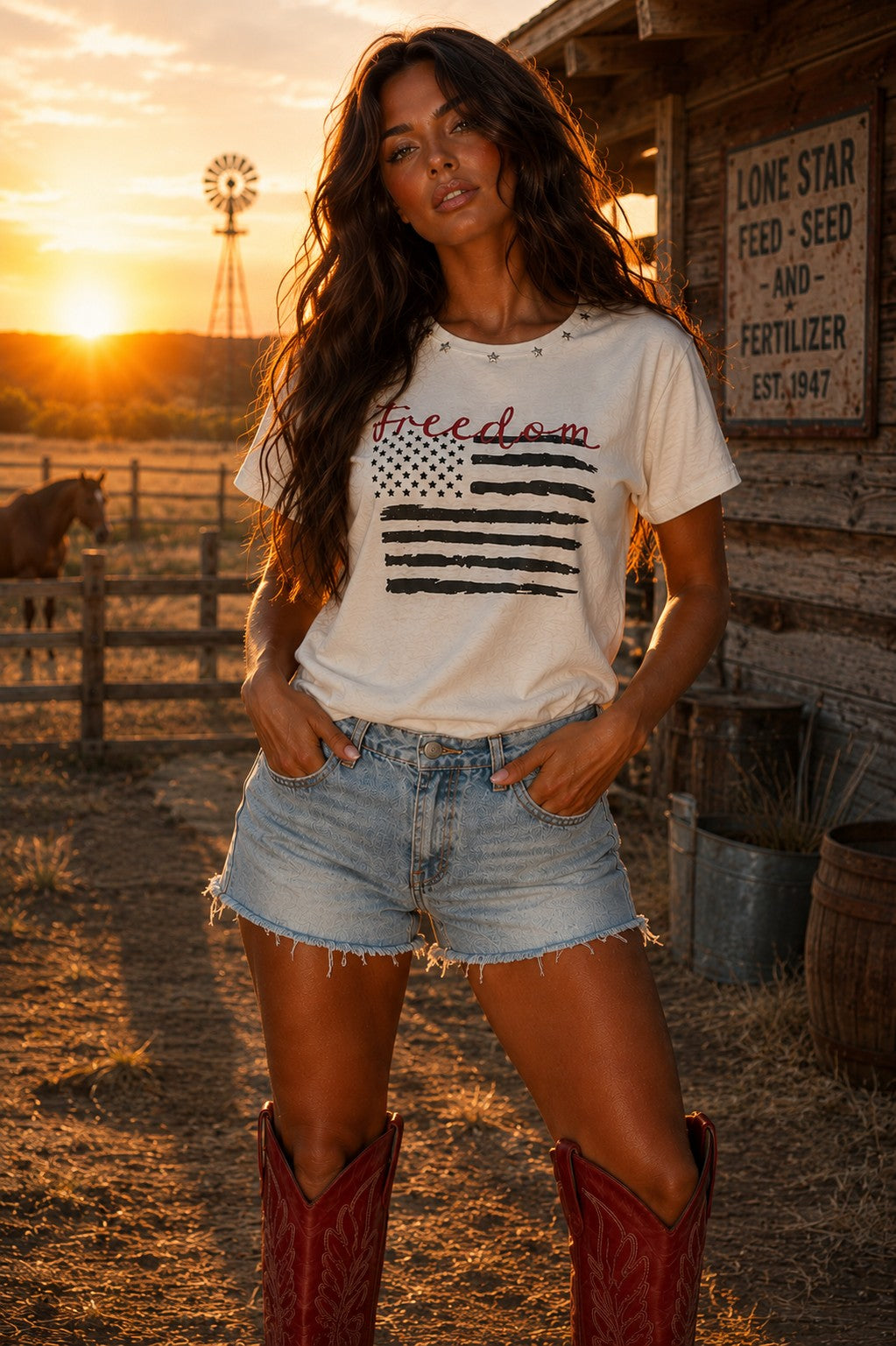 All Us Freedom Flag Slub Baby Tee-T-Shirts-All Us-Deja Nu Boutique, Women's Fashion Boutique in Lampasas, Texas