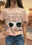 All Us “Give Them a Reason to Stare” Graphic Boyfriend Tee in Powder Pink-T-Shirts-All Us-Deja Nu Boutique, Women's Fashion Boutique in Lampasas, Texas