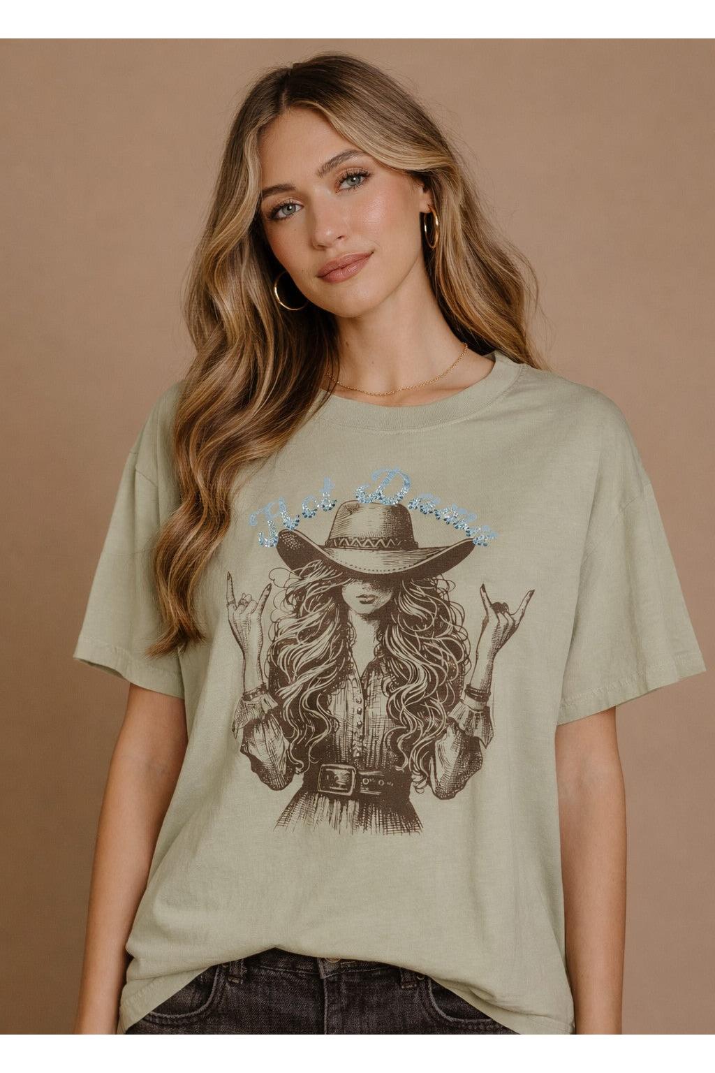 All Us Hot Damn Rhinestone Wide Boy Tee In Pistachio-Graphic Tees-All Us-Deja Nu Boutique, Women's Fashion Boutique in Lampasas, Texas