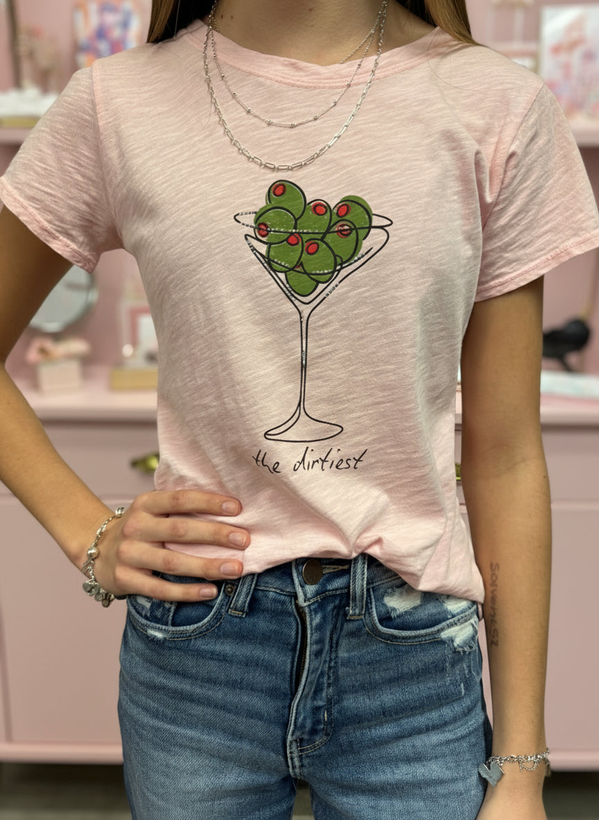 All Us “The Dirtiest” Dirty Martini Babe Tee in Pink-T-Shirts-All Us-Deja Nu Boutique, Women's Fashion Boutique in Lampasas, Texas