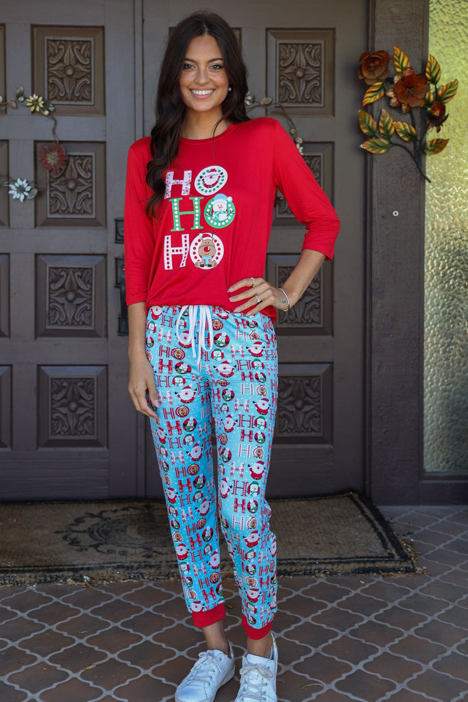 Amanda Blu & Co Christmas Ho Ho Ho Ladies Pajama Jogger Set-Sleepwear-Amanda Blu & Co-Deja Nu Boutique, Women's Fashion Boutique in Lampasas, Texas