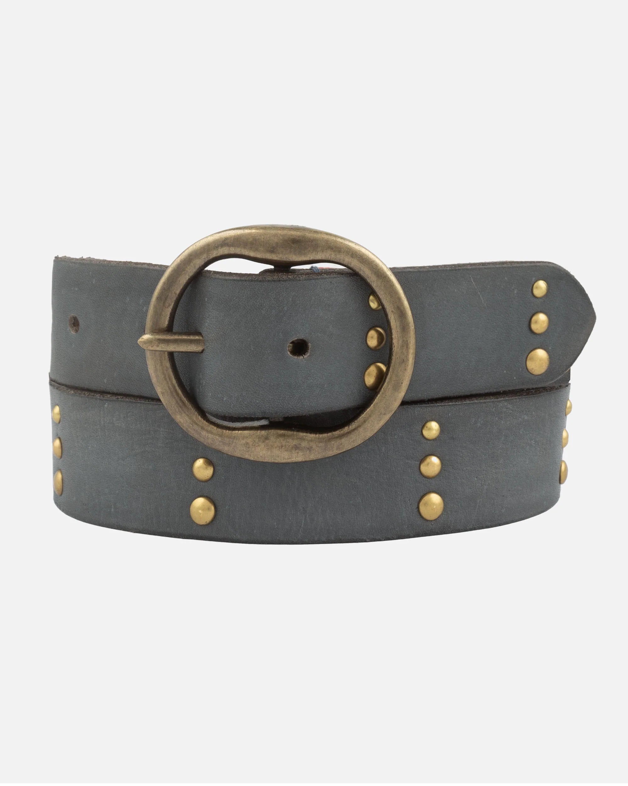 Amsterdam Heritage Dion Light Grey Round Buckle Leather Studded Belt-Belts-Amsterdam Heritage-Deja Nu Boutique, Women's Fashion Boutique in Lampasas, Texas