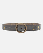 Amsterdam Heritage Dion Light Grey Round Buckle Leather Studded Belt-Belts-Amsterdam Heritage-Deja Nu Boutique, Women's Fashion Boutique in Lampasas, Texas