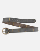 Amsterdam Heritage Dion Light Grey Round Buckle Leather Studded Belt-Belts-Amsterdam Heritage-Deja Nu Boutique, Women's Fashion Boutique in Lampasas, Texas