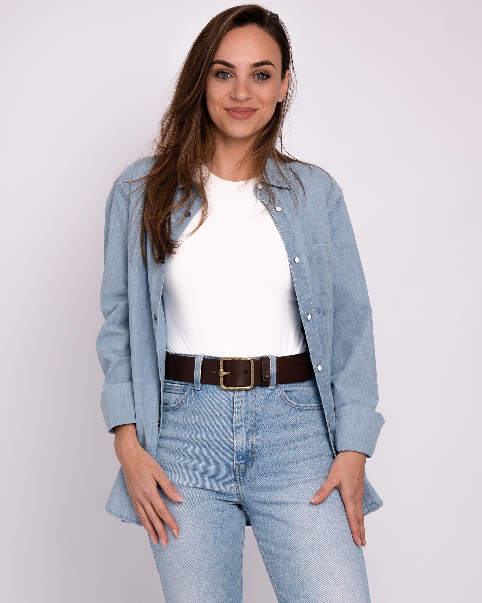 Amsterdam Heritage Kaya Brown Vintage Gold Square Buckle Leather Belt-Belts-Amsterdam Heritage-Deja Nu Boutique, Women's Fashion Boutique in Lampasas, Texas