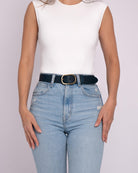 Amsterdam Heritage Marin Navy Statement Buckle Leather Belt-Belts-Amsterdam Heritage-Deja Nu Boutique, Women's Fashion Boutique in Lampasas, Texas