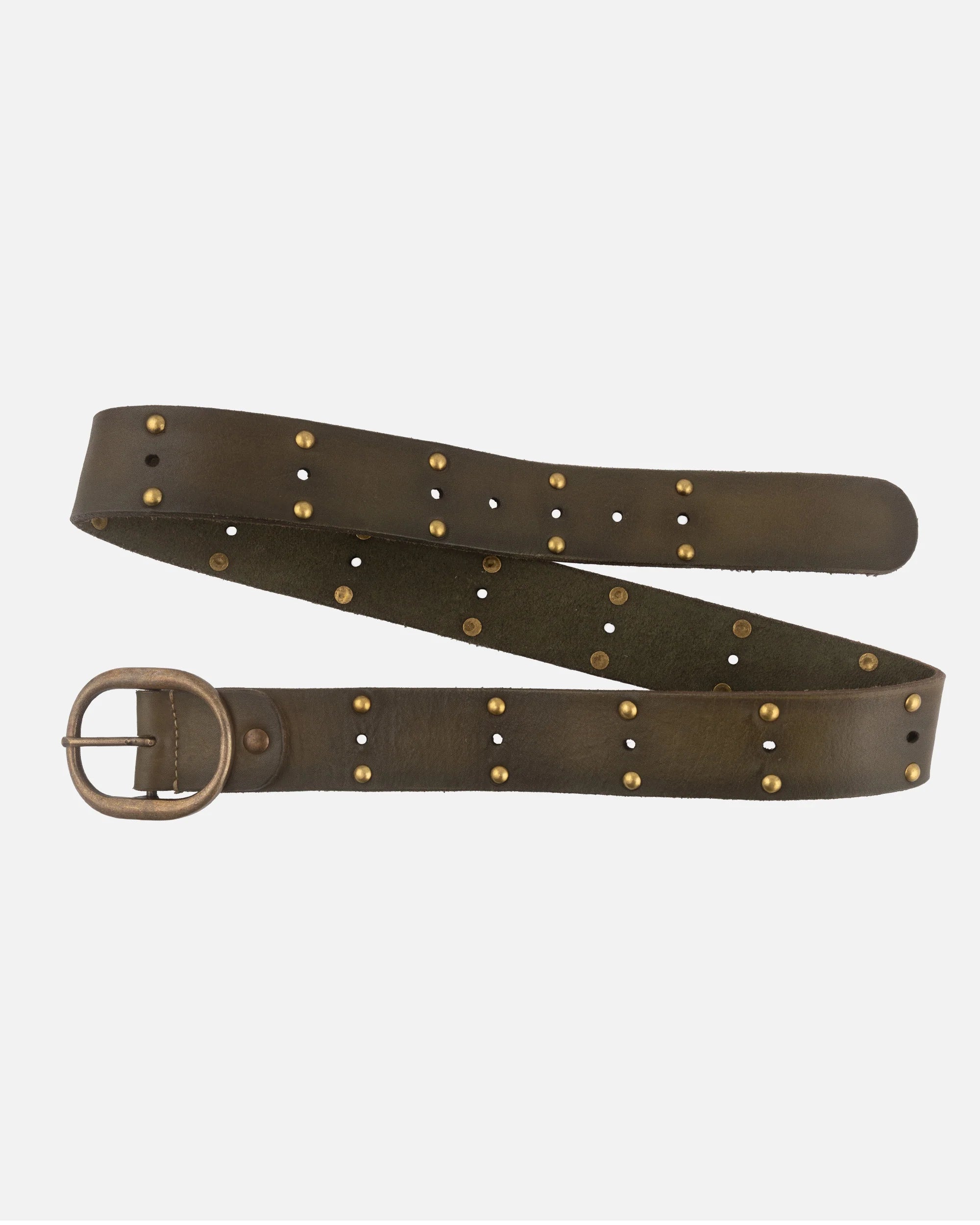 Amsterdam Heritage Olive Devi Antique Brass-Accented Leather Belt-Belts-Amsterdam Heritage-Deja Nu Boutique, Women's Fashion Boutique in Lampasas, Texas