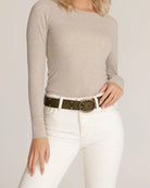 Amsterdam Heritage Olive Devi Antique Brass-Accented Leather Belt-Belts-Amsterdam Heritage-Deja Nu Boutique, Women's Fashion Boutique in Lampasas, Texas