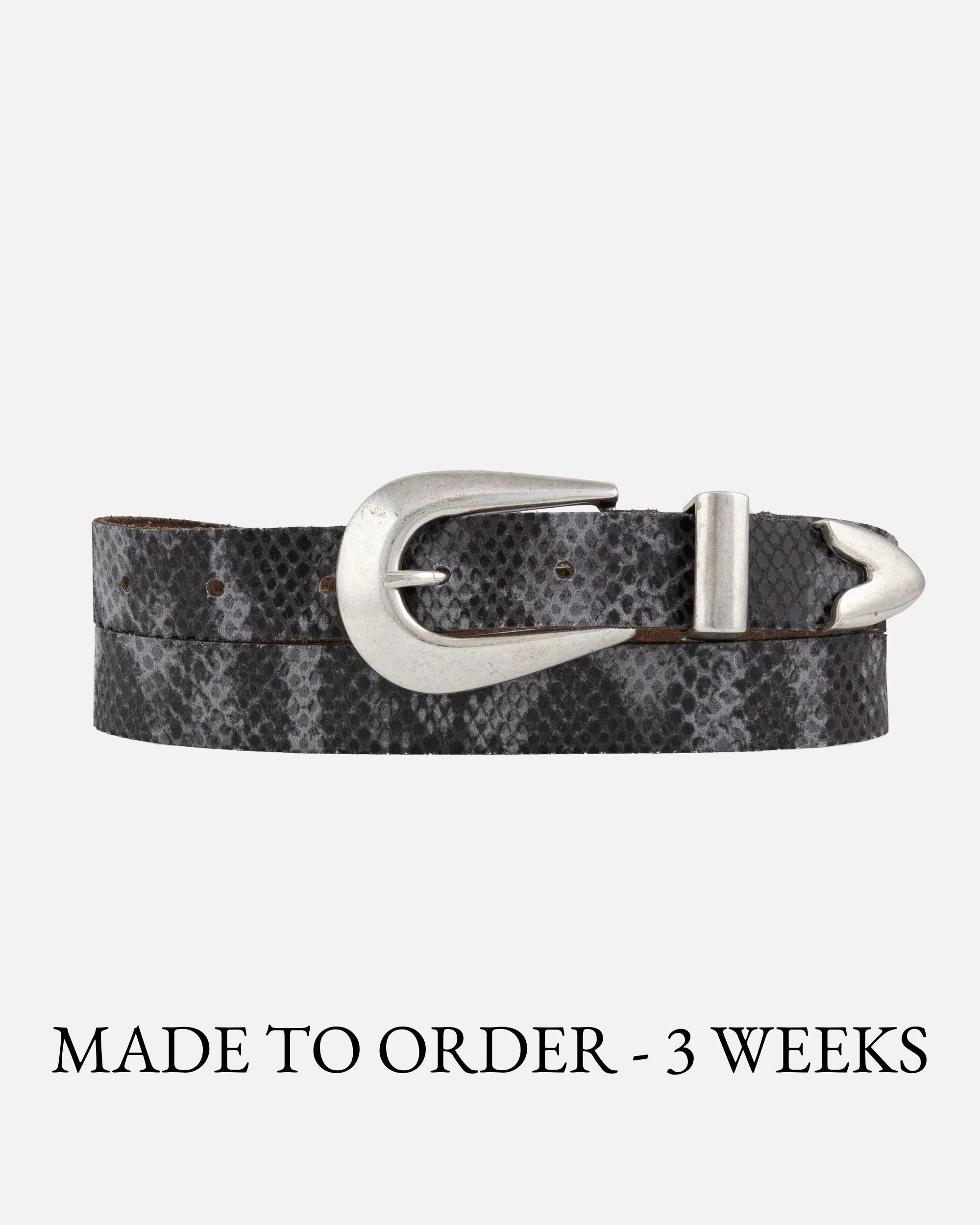 Amsterdam Heritage “Aiko” Dark Grey Western Snake Leather Belt-Belts-Amsterdam Heritage-Deja Nu Boutique, Women's Fashion Boutique in Lampasas, Texas