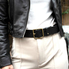 Amsterdam Heritage Kaya Black Vintage Gold Square Buckle Leather Belt-Belts-Amsterdam Heritage-Deja Nu Boutique, Women's Fashion Boutique in Lampasas, Texas