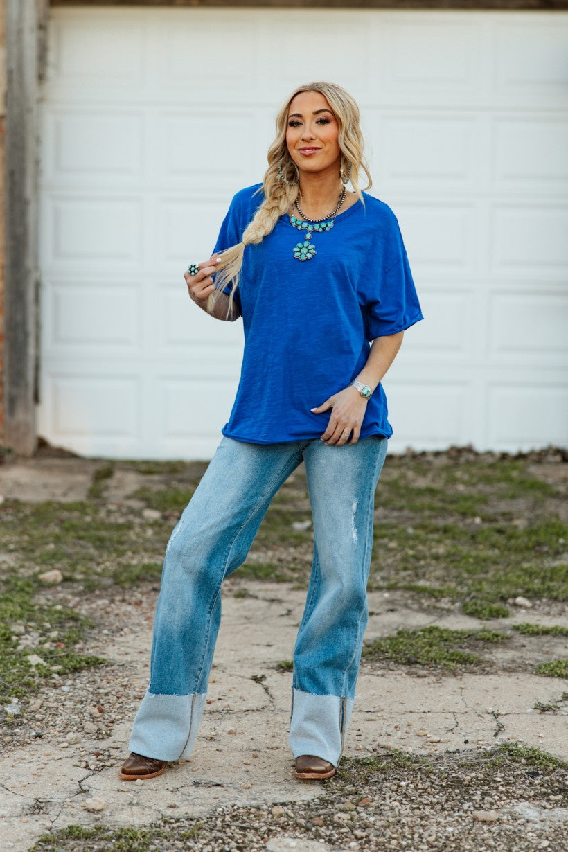 Andree by Morgan Nicole Royal Blue Cotton Short Sleeve Tee-Tops-Andree By Unit-Deja Nu Boutique, Women's Fashion Boutique in Lampasas, Texas