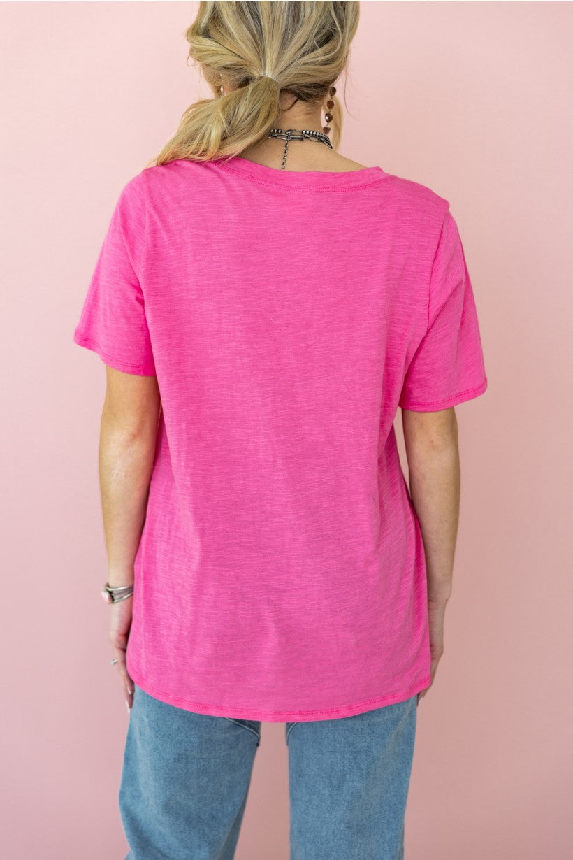 Andree by Morgan Nicole V-Neck Cotton Tee – Hot Pink-Tops-Andree By Unit-Deja Nu Boutique, Women's Fashion Boutique in Lampasas, Texas