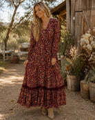Apricot Painterly Paisley Crochet Insert Maxi Dress in Burgundy-Maxi Dresses-Apricot-Deja Nu Boutique, Women's Fashion Boutique in Lampasas, Texas