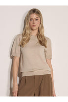 Apricot Scallop Neck & Sleeve Knit Tee in Stone-Tops-Apricot-Deja Nu Boutique, Women's Fashion Boutique in Lampasas, Texas
