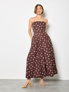 Apricot Brown Polka Dot Bardo Jumpsuit-Rompers & Jumpsuits-Apricot-Deja Nu Boutique, Women's Fashion Boutique in Lampasas, Texas