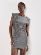 Apricot Silver Sparkle Ruched Mini Holiday Party Dress-Dresses-Apricot-Deja Nu Boutique, Women's Fashion Boutique in Lampasas, Texas