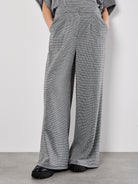 Apricot Wide Leg Houndstooth Tailored Trousers Black & White-Bottoms-Apricot-Deja Nu Boutique, Women's Fashion Boutique in Lampasas, Texas