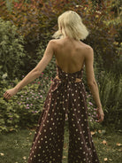 Apricot Brown Polka Dot Bardo Jumpsuit-Rompers & Jumpsuits-Apricot-Deja Nu Boutique, Women's Fashion Boutique in Lampasas, Texas