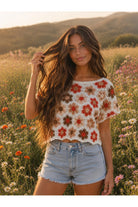 Apricot Hexagon Flowers Crochet Top in Orange-Tops-Apricot-Deja Nu Boutique, Women's Fashion Boutique in Lampasas, Texas