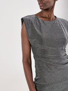 Apricot Silver Sparkle Ruched Mini Holiday Party Dress-Dresses-Apricot-Deja Nu Boutique, Women's Fashion Boutique in Lampasas, Texas