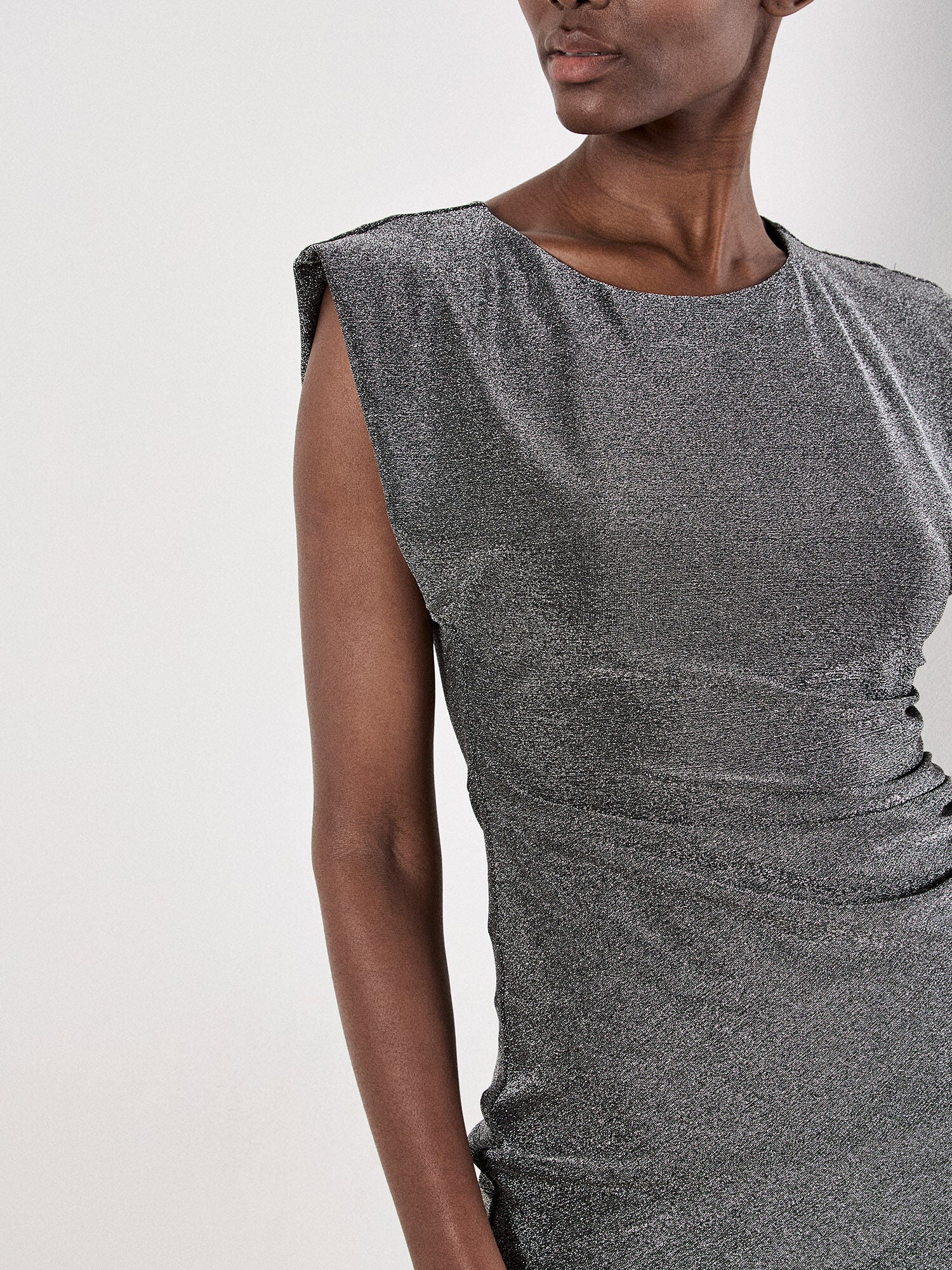 Apricot Silver Sparkle Ruched Mini Holiday Party Dress-Dresses-Apricot-Deja Nu Boutique, Women's Fashion Boutique in Lampasas, Texas