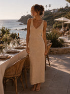 Apricot Sparkle Knitted Dress in Gold-Maxi Dresses-Apricot-Deja Nu Boutique, Women's Fashion Boutique in Lampasas, Texas