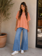 Apricot Waffle Hanky Hem Oversized Tee In Coral-T-Shirts-Apricot-Deja Nu Boutique, Women's Fashion Boutique in Lampasas, Texas
