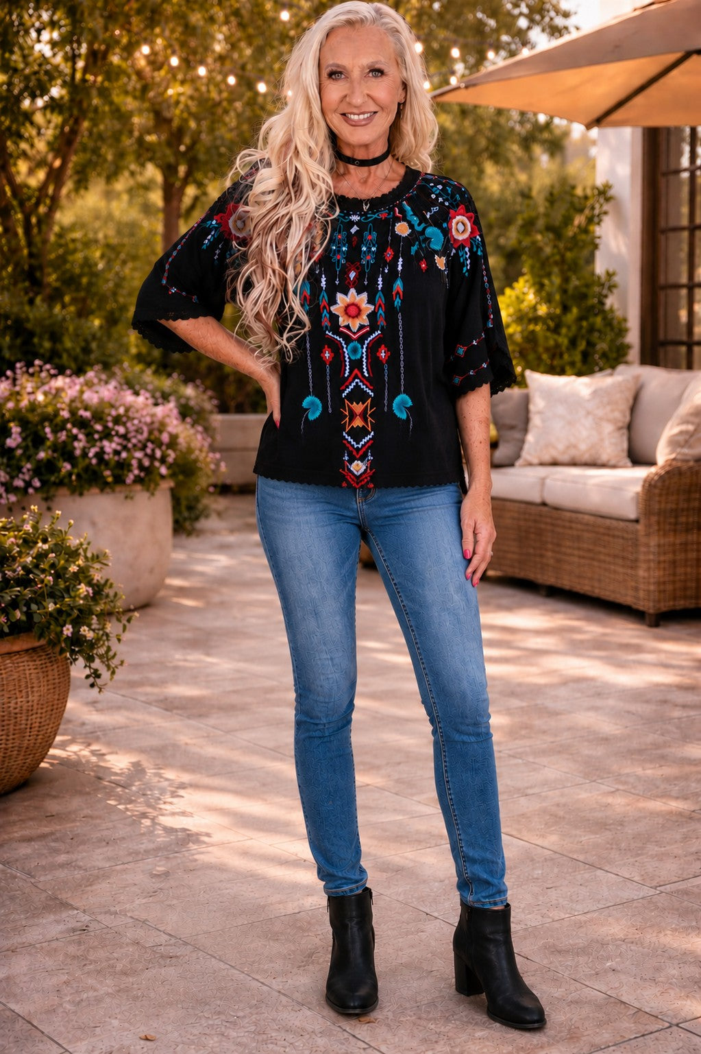 Avani del amour Black Embroidery Blouse-Tops-Avani del amour-Deja Nu Boutique, Women's Fashion Boutique in Lampasas, Texas