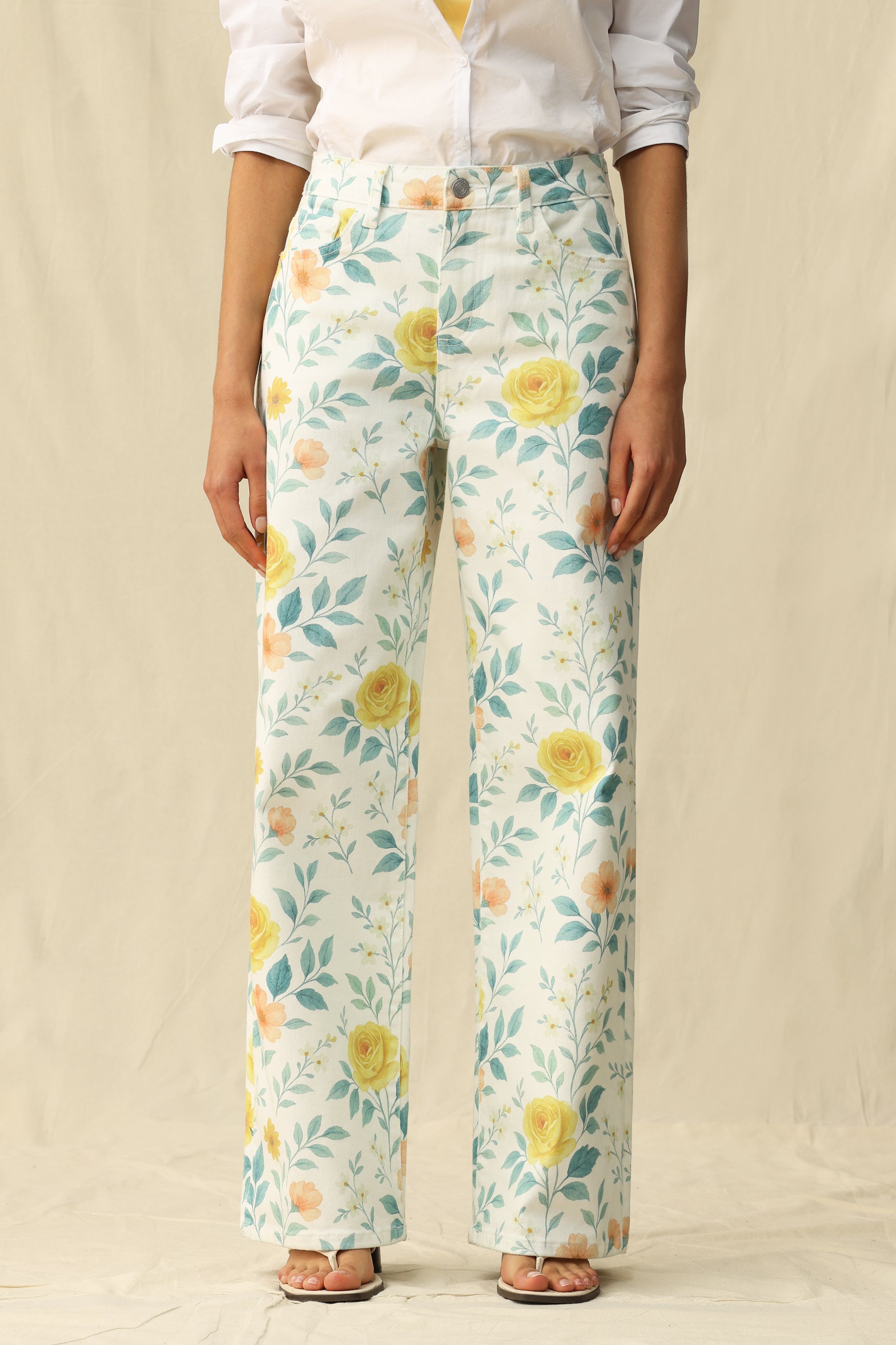 Bayeas Flora High Rise Wide Leg Jeans – Watercolor Bloom-Jeans-Bayeas-Deja Nu Boutique, Women's Fashion Boutique in Lampasas, Texas