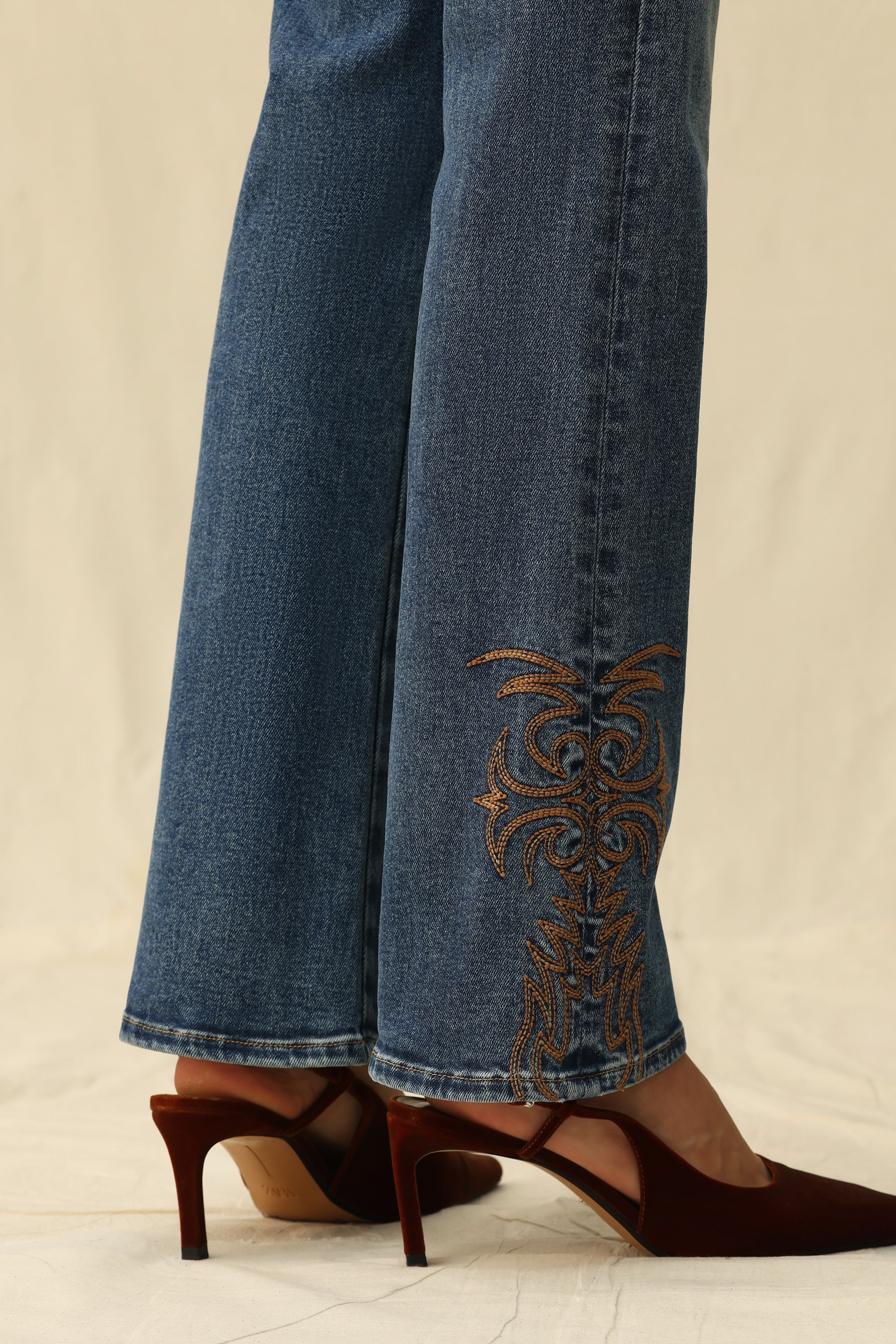 Bayeas High Rise Bootcut Jeans with Star Pocket & Scroll Hem Embroidery-Jeans-Bayeas-Deja Nu Boutique, Women's Fashion Boutique in Lampasas, Texas