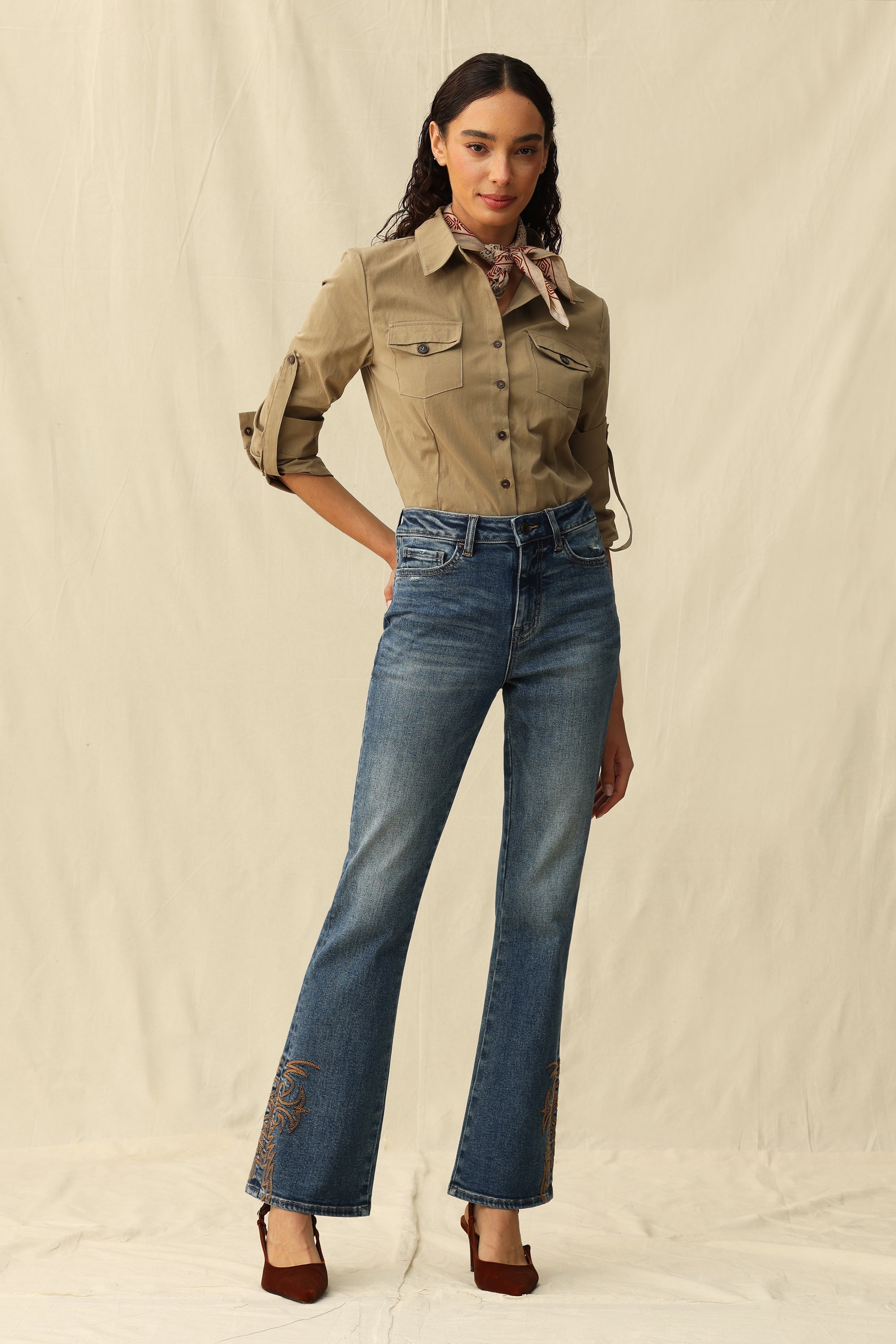 Bayeas High Rise Bootcut Jeans with Star Pocket & Scroll Hem Embroidery-Jeans-Bayeas-Deja Nu Boutique, Women's Fashion Boutique in Lampasas, Texas