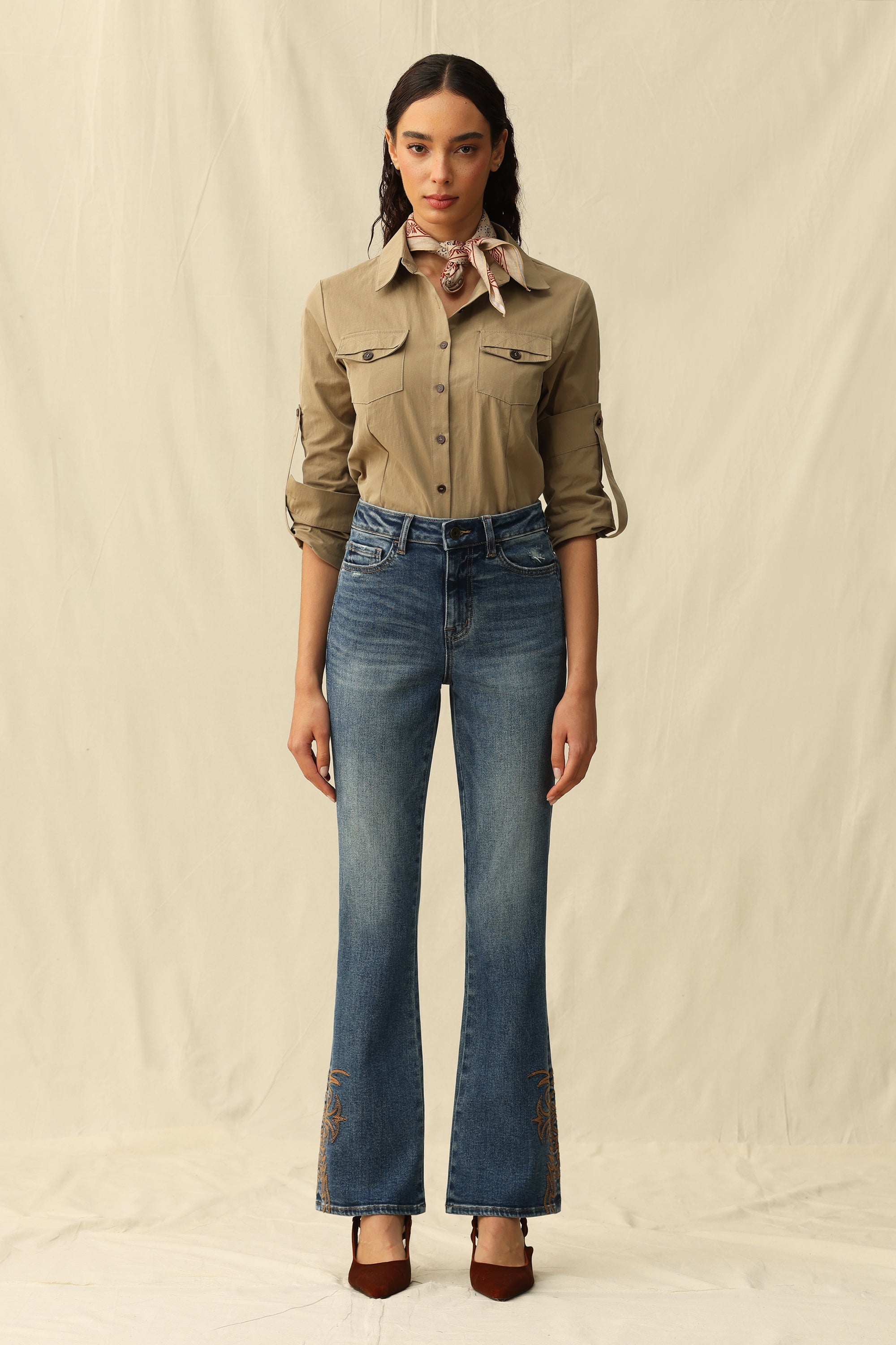 Bayeas High Rise Bootcut Jeans with Star Pocket & Scroll Hem Embroidery-Jeans-Bayeas-Deja Nu Boutique, Women's Fashion Boutique in Lampasas, Texas