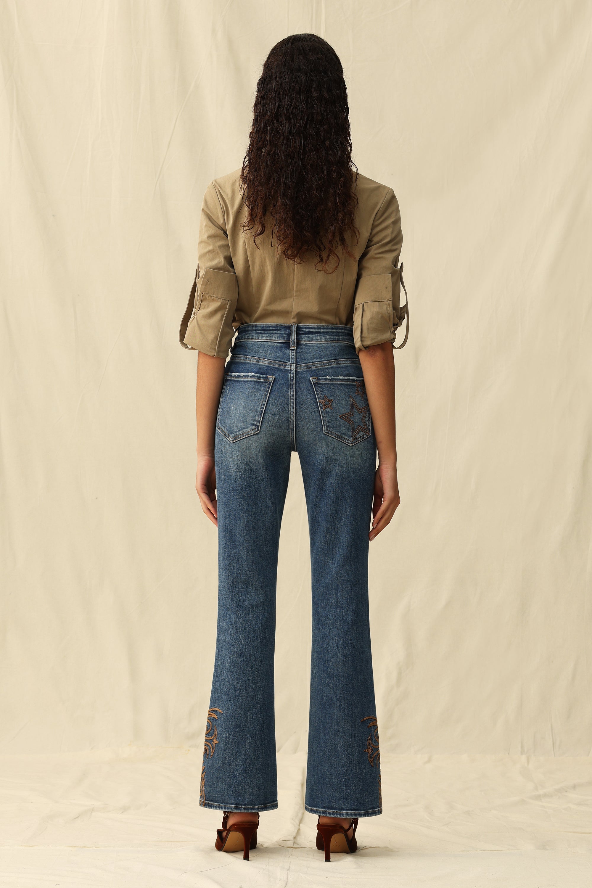Bayeas High Rise Bootcut Jeans with Star Pocket & Scroll Hem Embroidery-Jeans-Bayeas-Deja Nu Boutique, Women's Fashion Boutique in Lampasas, Texas