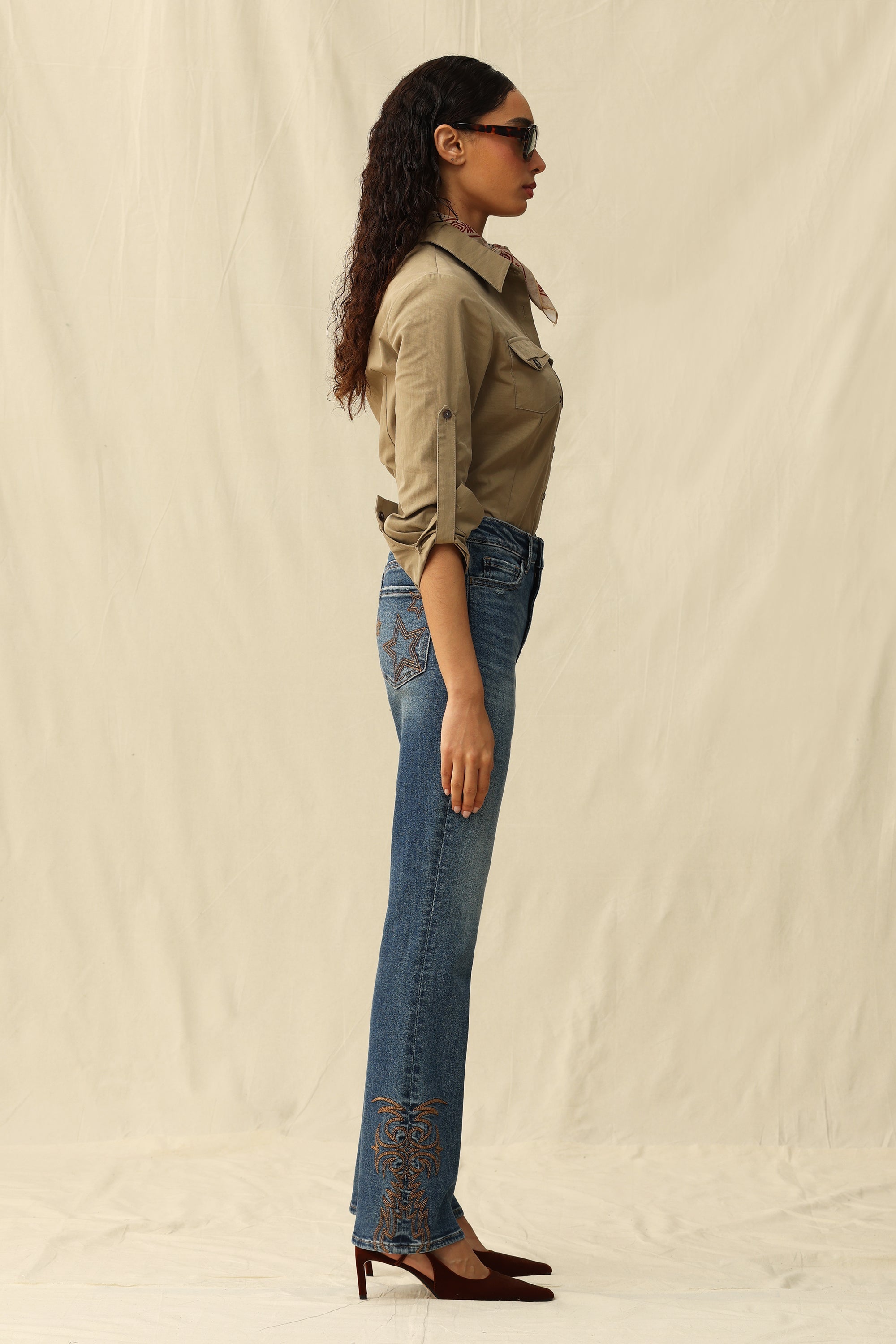 Bayeas High Rise Bootcut Jeans with Star Pocket & Scroll Hem Embroidery-Jeans-Bayeas-Deja Nu Boutique, Women's Fashion Boutique in Lampasas, Texas