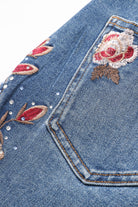 Bayeas High Rise Floral Embroidered Wide Leg Jeans in Medium Blue-Jeans-Bayeas-Deja Nu Boutique, Women's Fashion Boutique in Lampasas, Texas