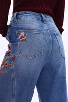 Bayeas High Rise Floral Embroidered Wide Leg Jeans in Medium Blue-Jeans-Bayeas-Deja Nu Boutique, Women's Fashion Boutique in Lampasas, Texas