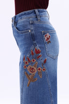 Bayeas High Rise Floral Embroidered Wide Leg Jeans in Medium Blue-Jeans-Bayeas-Deja Nu Boutique, Women's Fashion Boutique in Lampasas, Texas