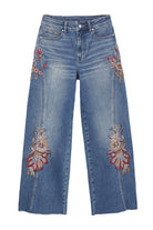 Bayeas High Rise Floral Embroidered Wide Leg Jeans in Medium Blue-Jeans-Bayeas-Deja Nu Boutique, Women's Fashion Boutique in Lampasas, Texas