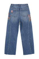 Bayeas High Rise Floral Embroidered Wide Leg Jeans in Medium Blue-Jeans-Bayeas-Deja Nu Boutique, Women's Fashion Boutique in Lampasas, Texas