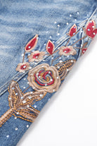 Bayeas High Rise Floral Embroidered Wide Leg Jeans in Medium Blue-Jeans-Bayeas-Deja Nu Boutique, Women's Fashion Boutique in Lampasas, Texas