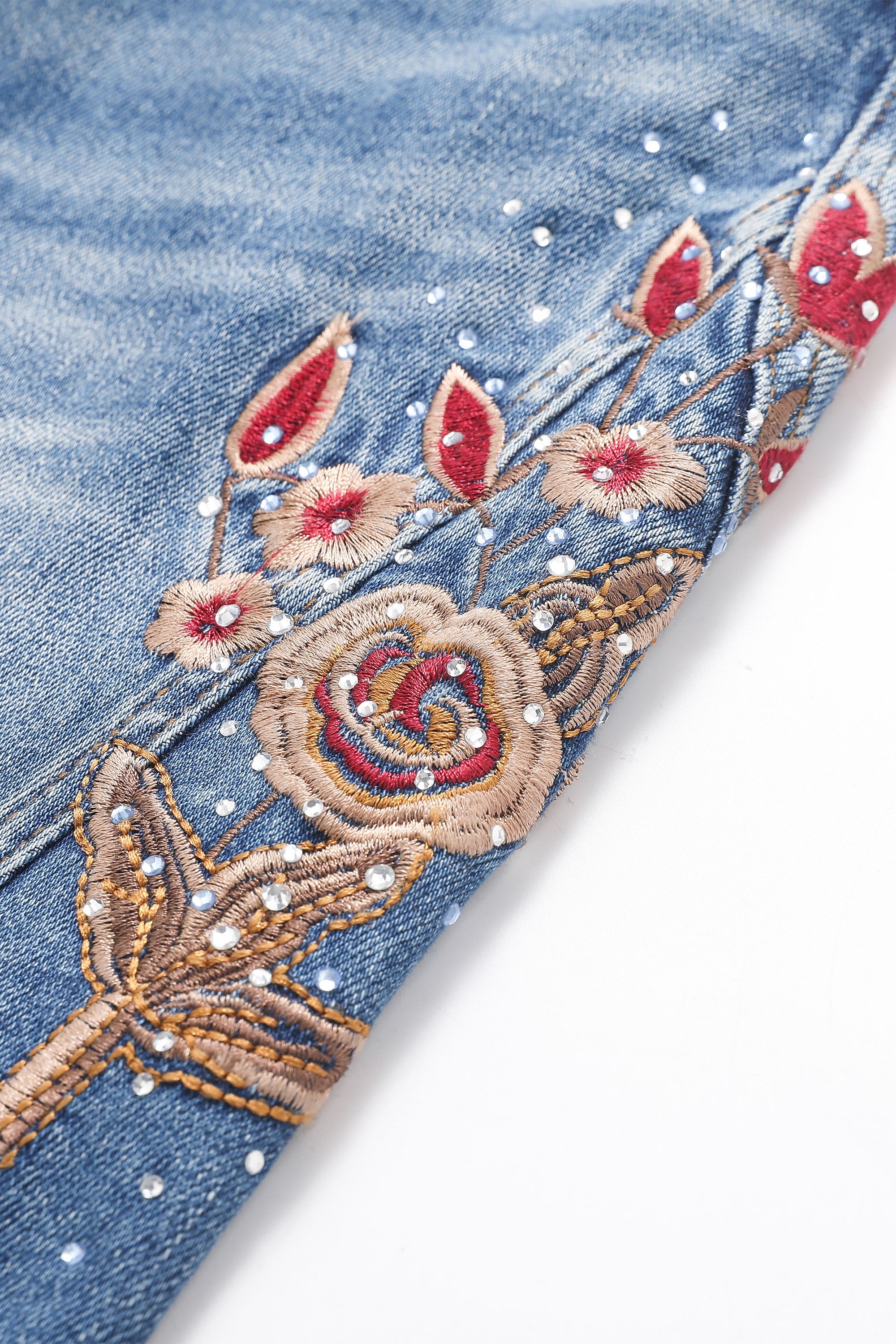 Bayeas High Rise Floral Embroidered Wide Leg Jeans in Medium Blue-Jeans-Bayeas-Deja Nu Boutique, Women's Fashion Boutique in Lampasas, Texas