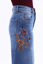 Bayeas High Rise Floral Embroidered Wide Leg Jeans in Medium Blue-Jeans-Bayeas-Deja Nu Boutique, Women's Fashion Boutique in Lampasas, Texas