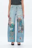 Bayeas High Rise Patchwork Barrel Leg Jeans In Light Blue-Jeans-Bayeas-Deja Nu Boutique, Women's Fashion Boutique in Lampasas, Texas