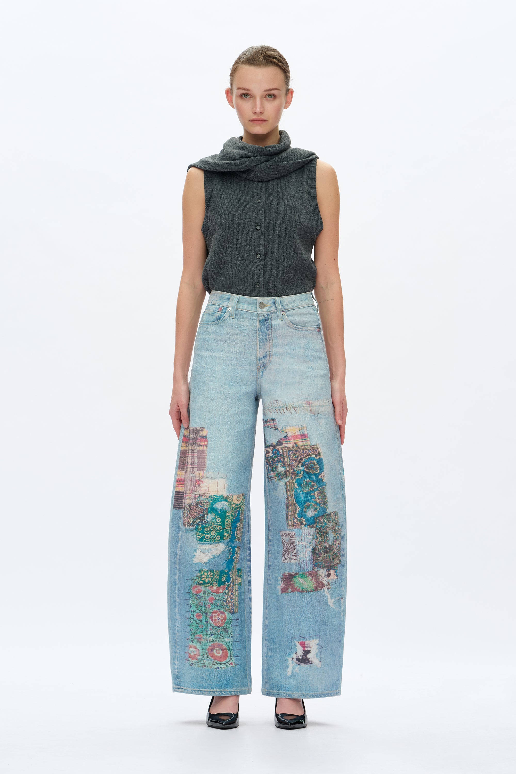 Bayeas High Rise Patchwork Barrel Leg Jeans In Light Blue-Jeans-Bayeas-Deja Nu Boutique, Women's Fashion Boutique in Lampasas, Texas